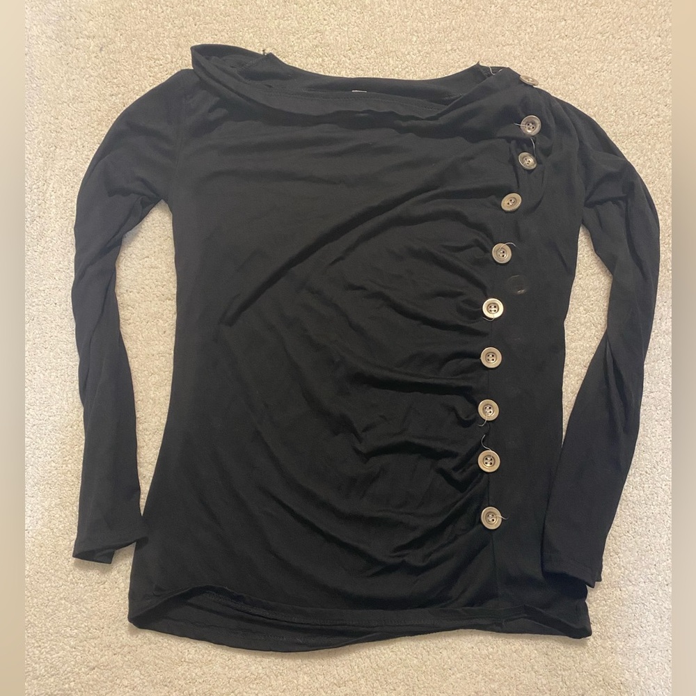 Black Y2K Long Sleeve Button-Accent Top